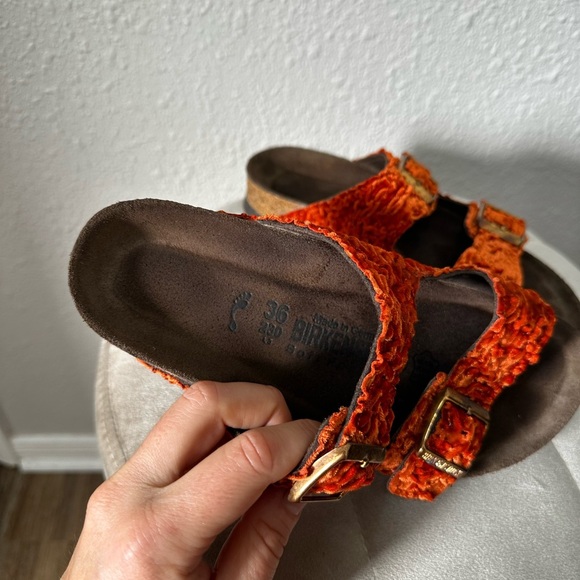 Birkenstock Arizona Crushed Orange Velvet Sandals Size 36 - Picture 11 of 15
